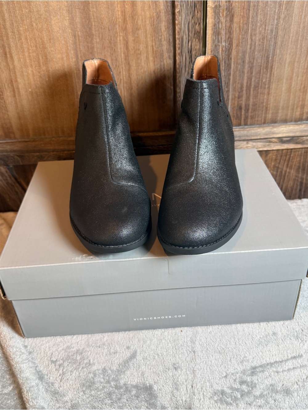 Vionic Black Metallic Slip-On Ankle Shoes